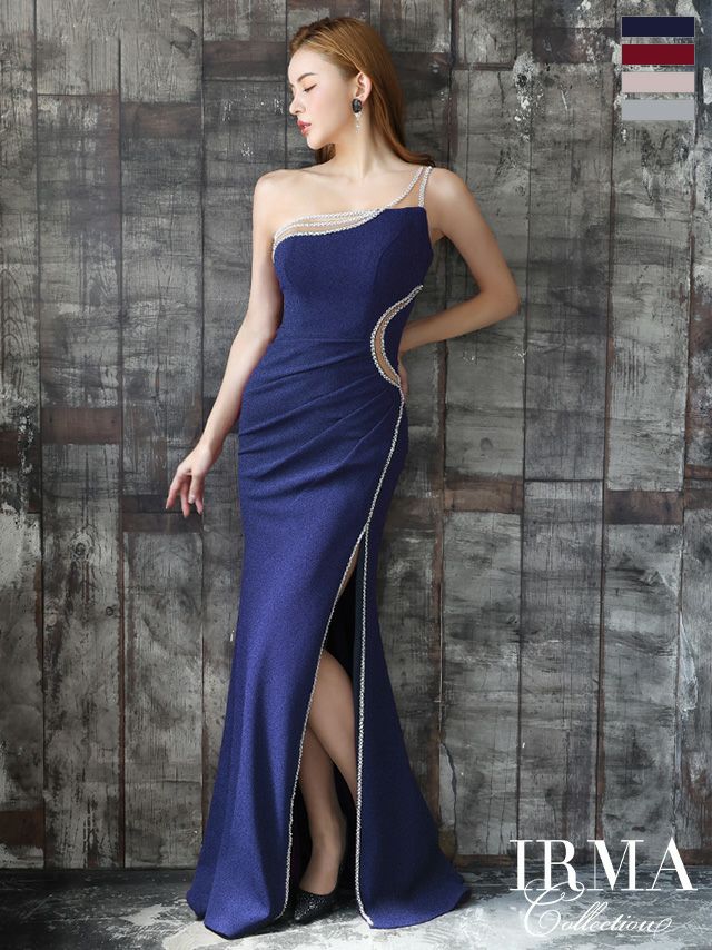 IRMA/イルマ】スリット ビジュー ラメニット ワンショルダー セクシー  