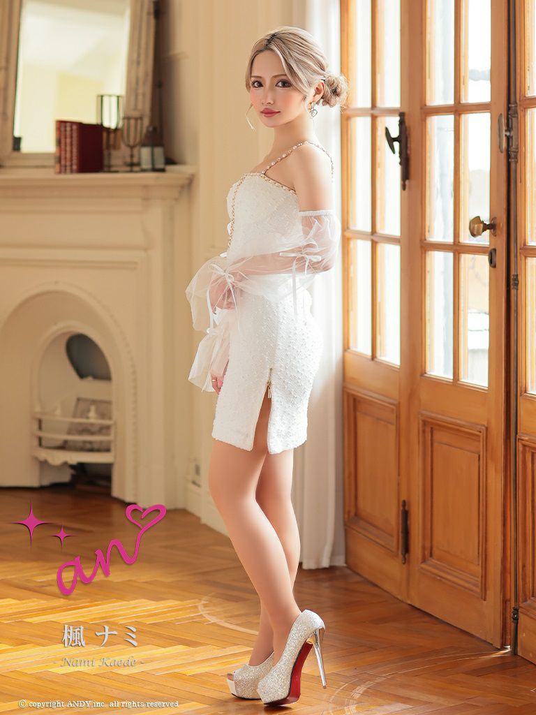 an/アン】チュール袖 ツイード リボン ジップデザイン チェーン パール  