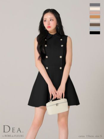 【DEA.by ROBE de FLEURS/ディア】ノースリーブ 襟付き プリーツ ダブルボタン シンプル メルトン フレアミニドレス
