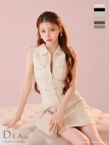 ROBE de FLEURS ノースリーブ 襟付きミニドレス キャバ DEA.by ROBE de FLEURS/ディア】襟付き ウエストベルト シンプル