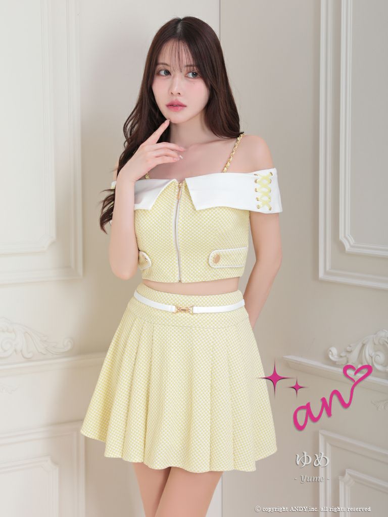 an/アン】セットアップ チェック柄 オフショルダー ジップデザイン  