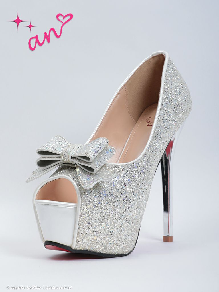 an/アン】リボン ラメ ピンヒール オープントゥ パンプス (aocsh043  