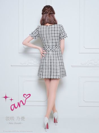 an/アン】チェック柄 ツイード 半袖 ゴールドボタン チェーン