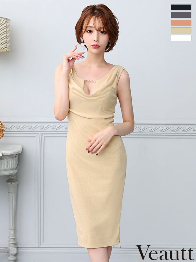 キャバドレス Veautt セクシー ジップデザイン スリット ノースリーブ バストカット チャーム タイト 膝丈ドレス
