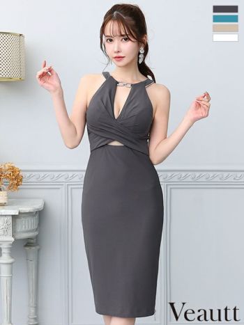ジップスリット 膝丈 ドレス Veautt ジップスリット 膝丈 ドレス Veautt Veautt/ヴュート】ジップデザイン