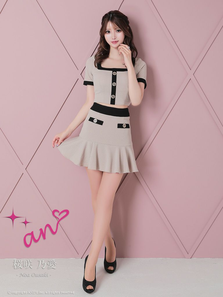 an/アン】飾りポケット 半袖 バイカラー プリーツ セットアップ