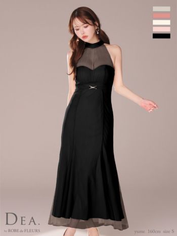 キャバドレス DEA.by ROBE de FLEURS ディア ホルターネック バックリボン チュール エレガント シースルー Aラインロングドレス