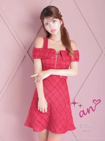 an/アン】チェック柄 リボン ジップデザイン Aライン 肩あき