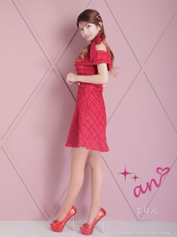 an/アン】チェック柄 リボン ジップデザイン Aライン 肩あき