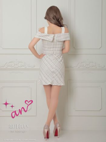 an/アン】チェック柄 リボン ジップデザイン Aライン 肩あき