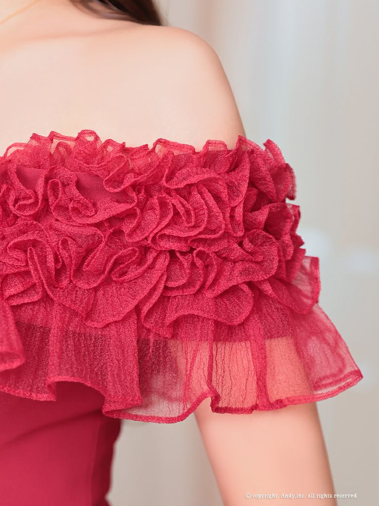 an/アン】オフショルダー ワンカラー フリル シンプル 半袖 タイトミニ  