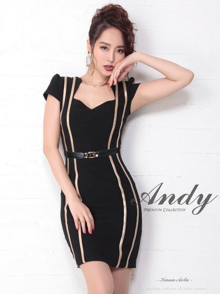 キャバドレス ミニドレス Andy アンディ ベルト ゴールド 縦ライン カットアウト  半袖 タイトミニドレス