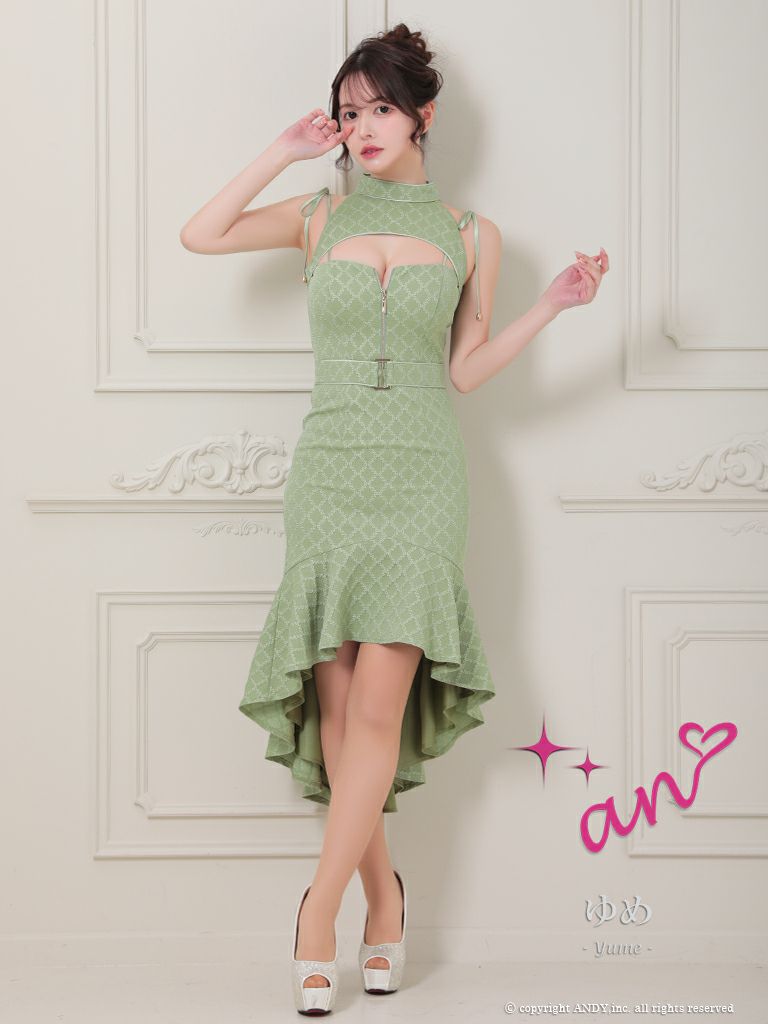 Andy ハイネックノースリーブロングテールドレス キャバドレス グレー