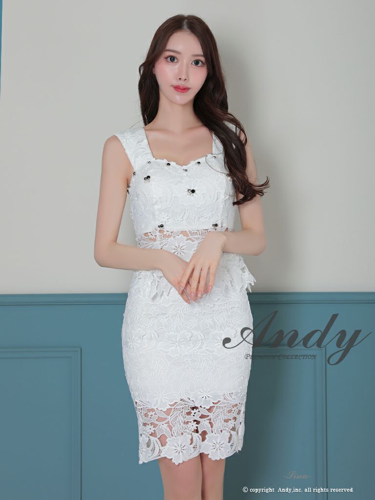 Andy/アンディ】ワンカラー 花柄 レース セットアップ リボン ビジュー  