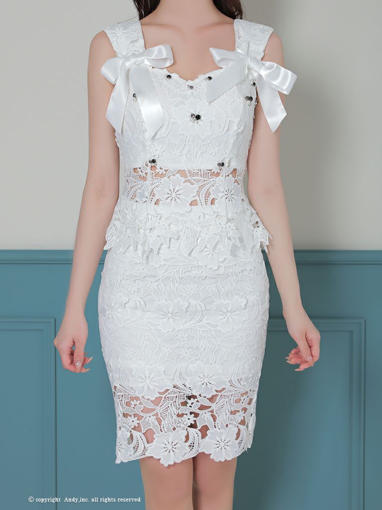 Andy/アンディ】ワンカラー 花柄 レース セットアップ リボン ビジュー  