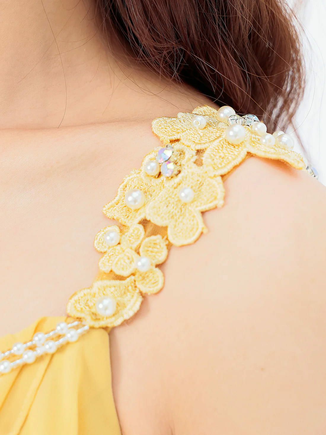 キャバドレス Angel R ワンショルダー セットアップ ビジュー セクシー 刺繍 シフォン パール フリル タイトミニドレス