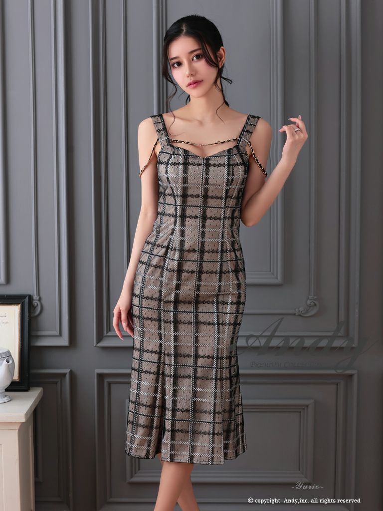 Andy/アンディ】チェーン フリル ノースリーブ チェック柄 レース  