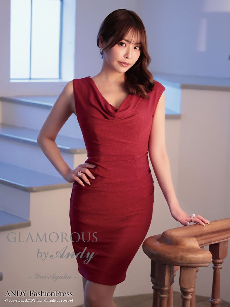 キャバドレス ミニドレス GLAMOROUS グラマラス ワンカラー ドレープネック ストレッチ シンプル アームレット ノースリーブ タイトミニドレス