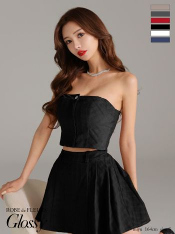 キャバドレス ブランド オープンバスト ベアデザイン チェック柄 セットアップ プリーツ セクシー フレアミニドレス