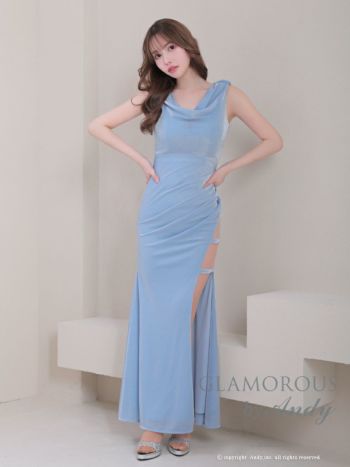 キャバドレス GLAMOROUS グラマラス ワンカラー ノースリーブ ラメ スリット タックデザイン ドレープ タイトロングドレス