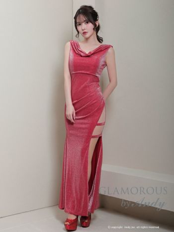 キャバドレス GLAMOROUS グラマラス ラメ ワンカラー ノースリーブ スリット タックデザイン ドレープ タイトロングドレス