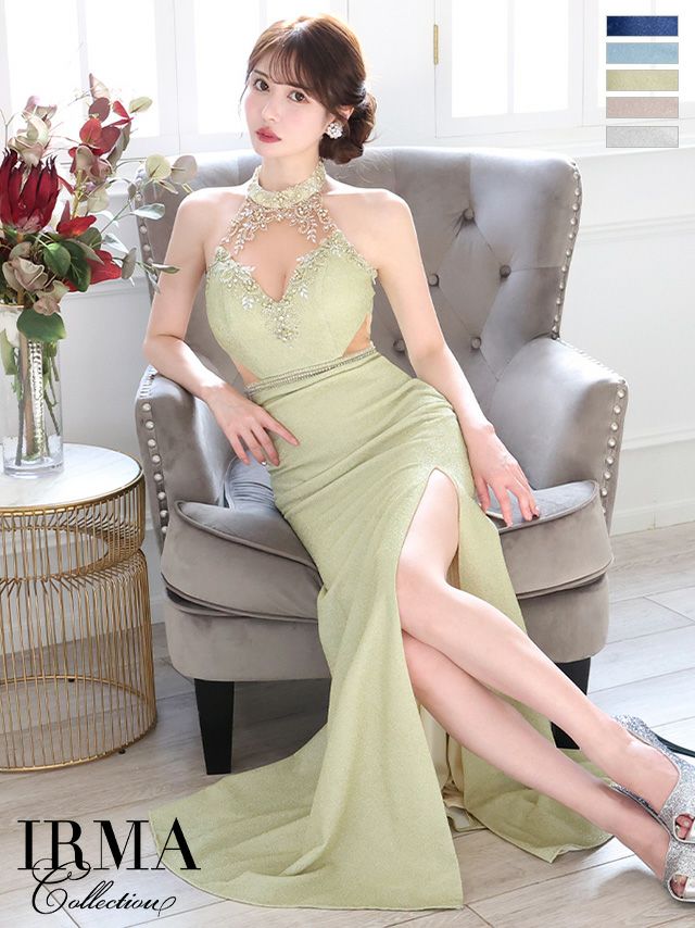 11022＊IRMA＊クリスタルビジュー/ウエストカットドレスwhS （IRMA  