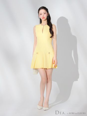 ROBE de FLEURS オレンジ XSサイズレザーベルトノースリーブドレス DEA.by ROBE de FLEURS/ディア】ジップデザイン ノースリーブ
