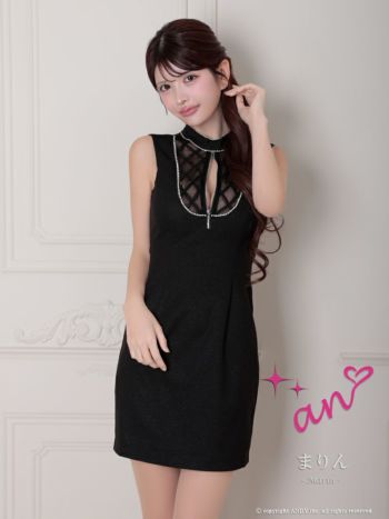 キャバドレス タイトミニドレス　an　アン　レース ジップデザイン ビジュー ノースリーブ 背中開き