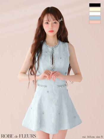 ローブドフルール バストジップノースリーブビジューミニキャバドレス XSサイズあり【ROBE de FLEURS/ローブドフルール】バストジップ