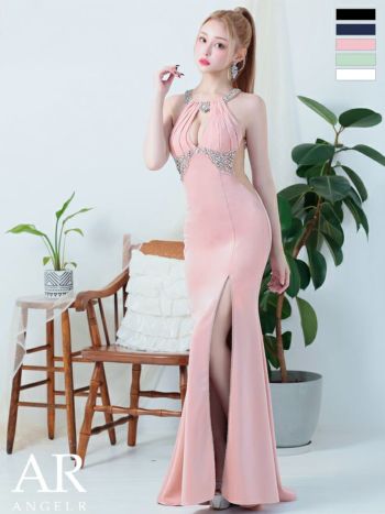 キャバドレス Angel R エンジェルアール バストカット ホルターネック くびれ透け ビジュー スリット セクシー タイトロングドレス