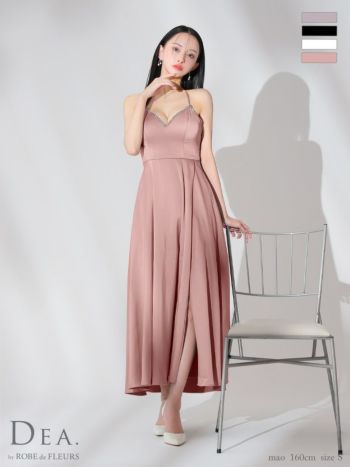 キャバドレス DEA.by ROBE de FLEURS ディア キャミソール バッククロス スリット ペチコート付き サテン セクシー オープンバスト バストビジュー Aラインロングドレス