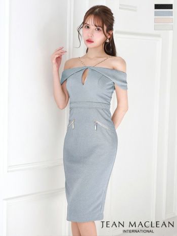 キャバドレス JEANMACLEAN ジャンマクレーン セクシー バストカット 肩あき ラメニット 膝丈ドレス