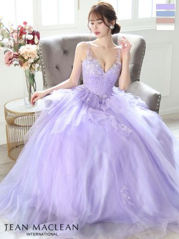 キャバドレス JEANMACLEAN ジャンマクレーン エレガント オープンバスト ノースリーブ スパンコール 刺繍 チュール Aラインロングドレス