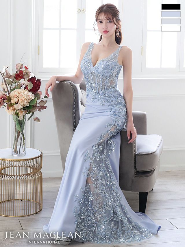 キャバドレス JEANMACLEAN ジャンマクレーン キャミソール ゴージャス フラワー 刺繍 シアー Aラインロングドレス