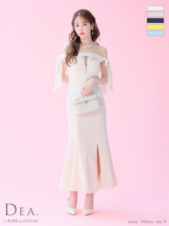 キャバドレス DEA.by ROBE de FLEURS ディア ローブドフルール リボン オフショルダー ジップデザイン スリット ワンカラー マーメイドロングドレス 