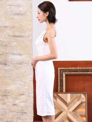 Veautt ショルダーデザインビジュー/バストカット/ ウエストタック/ 白S Veautt/ヴュート】セクシー ワンショルダー ビジュー バストカット