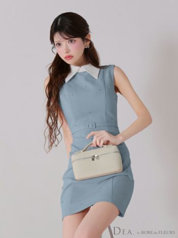 新品DEAバイローブドフルール♡ 襟付きバストジップノースリーブベルトワンピース 新品DEAバイローブドフルール♡ 襟付きバストジップノースリーブベルト
