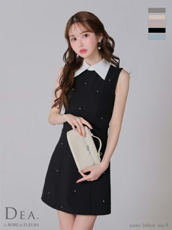 キャバドレス DEA.by ROBE de FLEURS ディア 襟付き ノースリーブ ベルトデザイン ビジュー シンプル タイトミニドレス