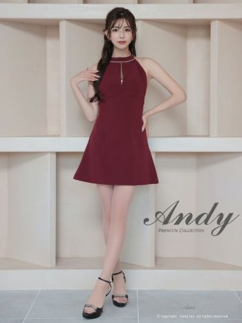 キャバドレス Andy セクシー バックカット リボン ハイネック バイカラー ホルターネック ジップデザイン フレアミニドレス