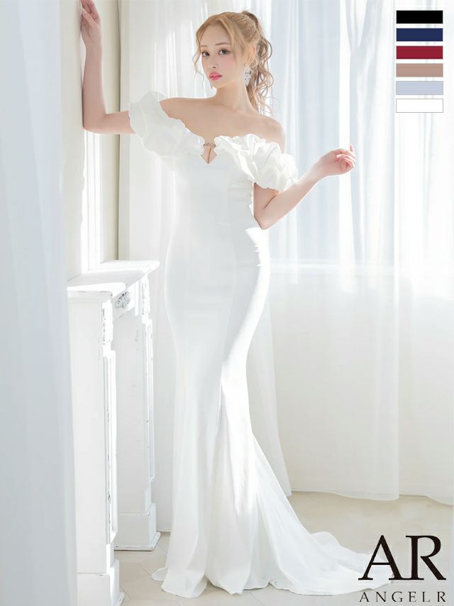 バックフラワーデザインビジュータイトロングドレスAngelR(エンジェル  