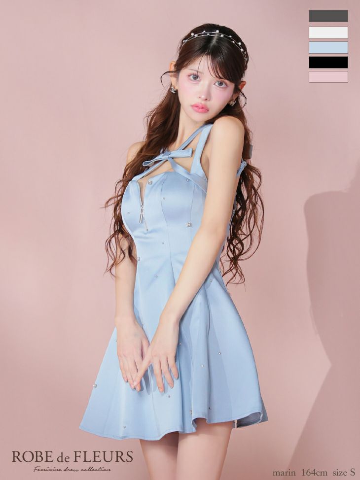 ROBE de FLEURS ローブドフルール ビジュー×サテンリボンデザイン 