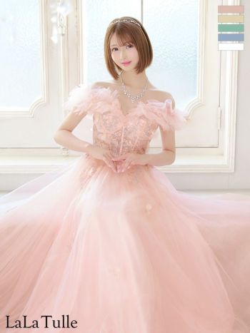 キャバドレス JEANMACLEAN ジャンマクレーン オフショルダー バースデー フラワーモチーフ Aラインロングドレス