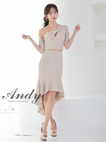 キャバドレス Andy アンディ 袖あり ジップデザイン ワンカラー セットアップ ロングテールドレス