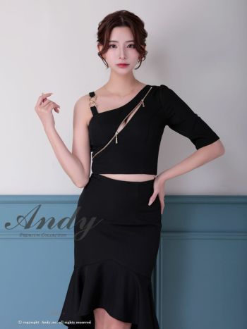 Andy/アンディ】袖あり ジップデザイン 肩あき ワンカラー