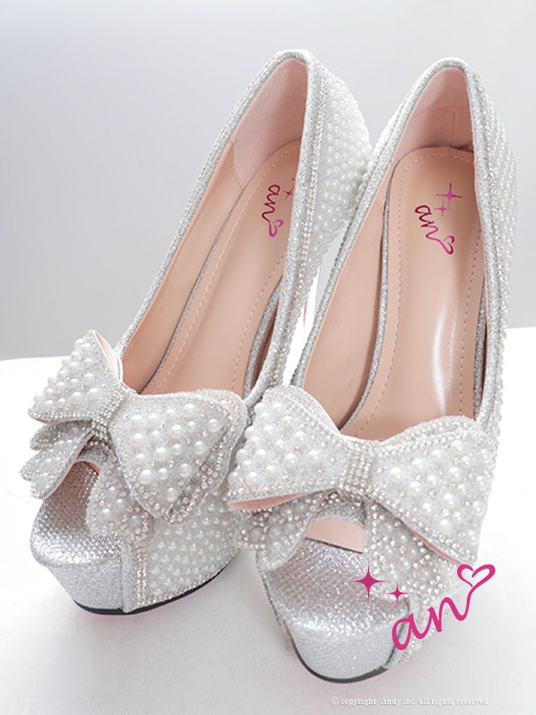 キャバヒール an アン リボン パール ピンヒール オープントゥ パンプス