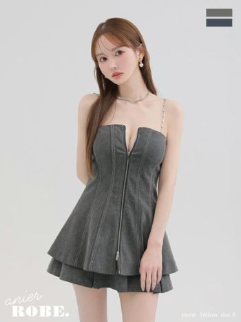 キャバドレス anier.ROBE アニエルローブ キャミソール デニム ジップデザイン セットアップ フレアミニドレス