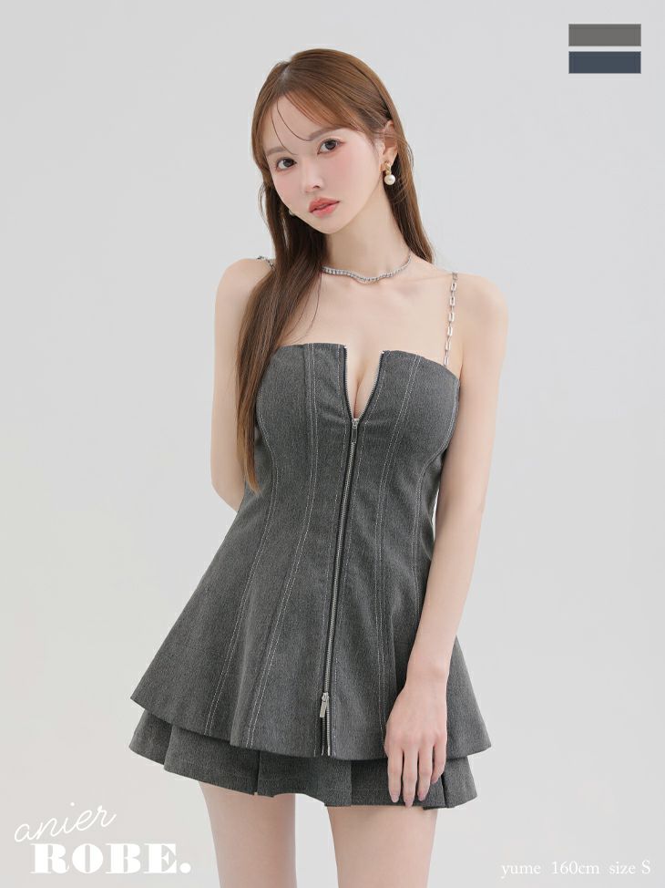 キャバドレス anier.ROBE アニエルローブ キャミソール デニム ジップデザイン セットアップ フレアミニドレス