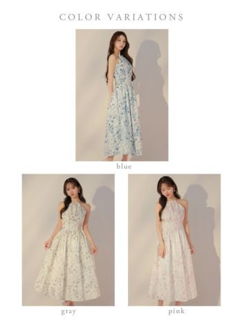 【Rebecca Vallance】上品 ブルー 花柄 ホルター ミディドレス REBECCA VALLANCE】DELIA HALTER MIDI DRESS ホルター リボン