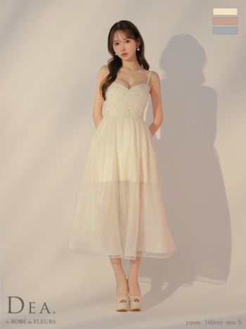 キャバドレス DEA.by ROBE de FLEURS ディア エレガント オープンバスト キャミソール ベルトデザイン ビジュー オーガンジー レース Aラインロングドレス