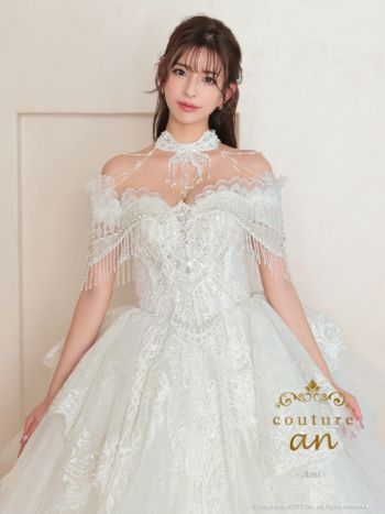 キャバドレス couture an ガーリー オフショルダー 半袖 チョーカー パール 刺繍 ビジュー レースアップ バースデー Aラインロングドレス